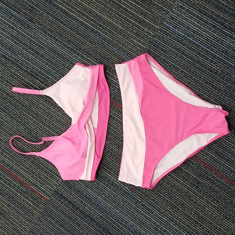 Blue Twist Bikini Swim Top High Waisted Bottoms NWOT Size XL